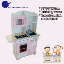 Pink Wooden Toy Kids Kitchen Set with Sink